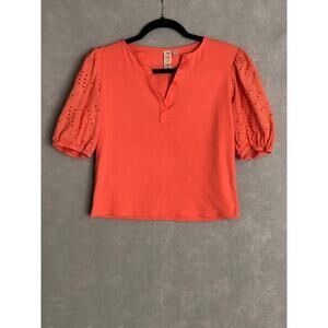 Dolan Eyelet Sleeve Top Women's Medium V-Neck Coral